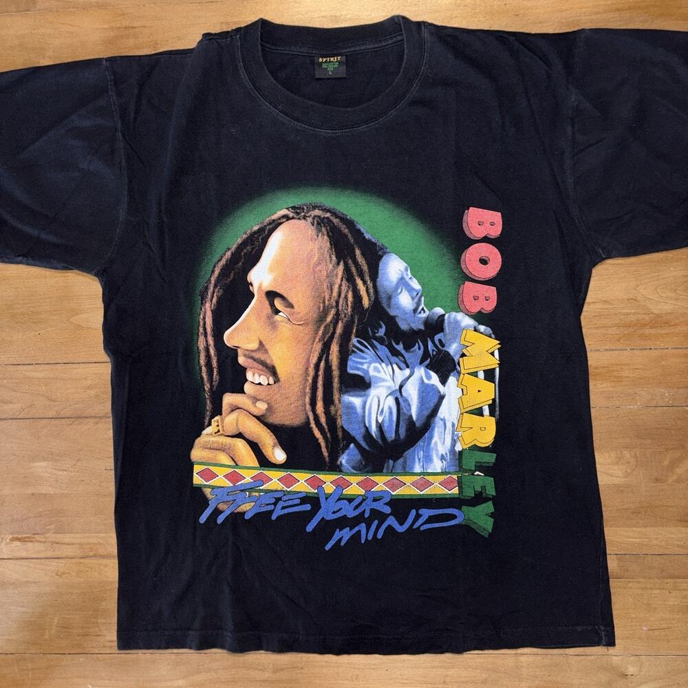 Vintage Bob Marley Rap Style graphic Tee Double Sided Big Print Sz L Hip-Hop